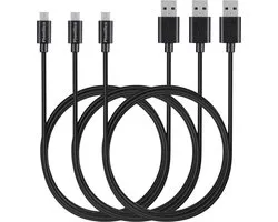 3x Câble Micro USB vers USB A Noir - 1 mètre - Câble de chargement pour Samsung Galaxy Tab A 8.0 2019 : écran 8 pouces , références : SM-T290/ SM-T295