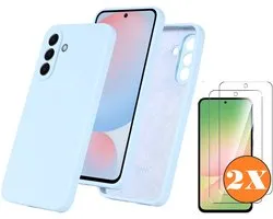 Coque compatible avec Samsung Galaxy A56 Coque silicone Blauw clair siliconen hoesje TPU - avec protection écran Samsung A56 - 2 pièces