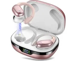 Draadloze Bluetooth-oortjes, Bluetooth 5.3-headset, 60 uur batterijduur met LED-display, HD ENC-gesprekskwaliteit, diepe bas, comfortabele pasvorm, IPX7 waterdichte sportheadset (roségoud).