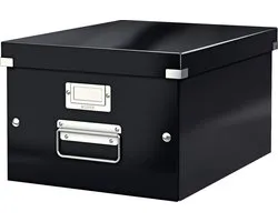 Leitz WOW Click & Store Middelgrote Kartonnen Opbergdoos - 85% Gerecycled Karton - 28.1 x 37 Cm (BxD) - Voor A4 Formaten - Ideaal voor Kantoor En Thuiswerken - Zwart