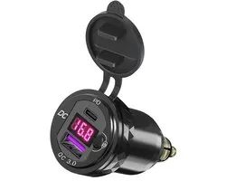 NordHaus Motor USB-Lader - Hella DIN USB-Adapter - USB-C PD3.0 & QC3.0 Snellader - Rode LED Voltmeter - Waterbestendig 3,5 x 7,9 cm