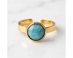 Lundholm Ella Amazoniet Ring Dames Goudkleurig – Verstelbare Ring met Echte Amazoniet Edelsteen – Premium Stainless Steel Jewellery Gold PVD Plated – One Size Natuursteen Ring my Cadeau voor Vrouw – Waterproof & Hypoallergeen