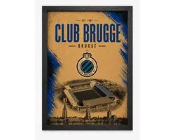 Poster du Club de Bruges | Stade Jan Breydel & Skyline de Bruges | Décoration Murale de Football | Cadre Noir A3 Inclus