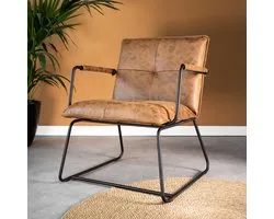 Dimehouse Industriële fauteuil cognac eco-leer Hailey - Leer - Industrieel