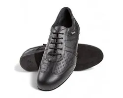 Stijlvolle latin danssneaker heren - Diamant 133 - 225 - 042 - Brede Pasvorm - Geperforeerd Leer - 2,5cm hak - Ballroomsneaker - Suede zool - Voor bredere voeten - Latin, Ballroom, Tango, Salsa, Kizomba, Bachata - Diamant - Zwart - 43