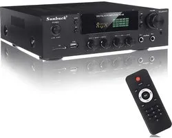 Sunbuck HiFi Versterker - SD/MP3/USB -  Hifi Bluetooth Eindversterker - 2x Mic - CD/DVD - AUX - Speaker output- Incl. Afstandsbediening - 25 x 25 x 7cm - Zwart