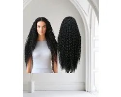 Frazimashop- Perruque noire résistante à la chaleur – Perruques femme Cheveux longs – #Perruque Lace Front 13x2# Perruque synthétique de haute qualité 65 cm