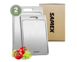 Samex® Ensemble de planches à découper - Acier inoxydable stabilisé au Titane - Avec gouttière à jus - 2 planches à découper - Résistant au lave-vaisselle - 36x25cm + 20x29cm - Cutting Board - Chopping Board - Antibactérienne