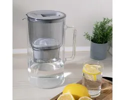 Glazen 3L waterfilterkan karaf compatibel met Brita MAXTRA+ waterfilter patronen - incl. 1 filterpatroon - Waterkan - Kleur grijs