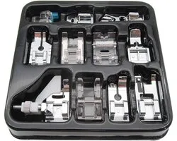 Kit de 11 pieds-de-biche pour machine à coudre DIY à usage domestique, avec pièces de rechange et accessoires, compatible avec les machines à coudre Brother, Singer et Janome.