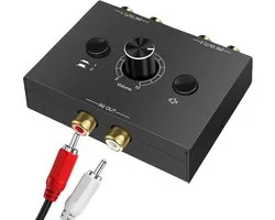 Cinch Stereo Audio Switch met Volume Controle voor R/L, 2-In-1 Splitter voor CD Speler en Computer Speakers, Ideaal voor Thuisgebruik en Audio Apparatuur