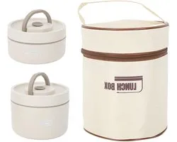 Stainless Steel Insulated Lunch Container with Lid - Leakproof Thermal Bento Box for Hot and Cold Food - 8 Hours Food Thermos Portable - Beige