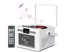 Draagbare CD-Cassette Speler - Retro Stijl - Boombox met 5000mAh Accu - Dubbele Stereo Luidsprekers - FM Radio - Met Afstandsbediening - USB/TF Kaart/AUX - Cassette Recorder - Voor Thuis, Reizen, Buiten, Huisentertainment