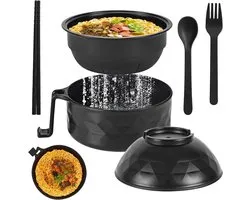 Allecto Plus - Magnetron Ramen Kommen Set met Handvat en Deksel Microwave Ramen Bowl Ramen Kommenset Instant Noodle Bowl met Handvat Instant Ramen Bowl met Deksel en Lepel Draagbare Magnetron-Ramen Kooktoestel voor soep pasta salades