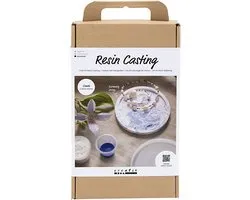 CC Craft Kit Resin Casting, Round Tray with Marbling, blue, white, 1 pack