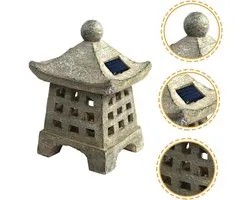 Zonne-energie tuinverlichting in pagode-stijl, waterdicht hars, landschapsdecoratie voor paden, op zonne-energie werkende beelden met steeneffect voor tuin en terras