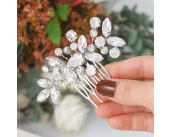 Unicra Bruid Bruiloft Haar Kam Kristal Haarkammen Accessoires Bruids Haarstukken voor Vrouwen en Meisjes (Zilver)
