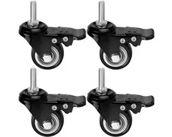 Ronte - Set van 4 meubelwielen met rem, 40mm, M8 schroefdraadpin, kogellager, draagvermogen 50kg - Zwenkwielen voor woonkantoor transport