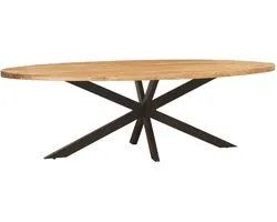 Sfeerwonen Enzo - Table à Manger Ovale - 180 x 90 cm - Bois de Mango Naturel - Finition Bord Droit - Pied Matrix en Acier