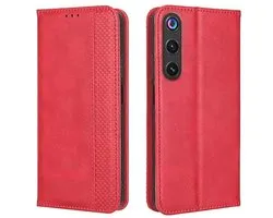 EASSGU Housse pour téléphone mobile pour smartphone, compatible avec RedMagic 10 Air (6,8 inch) flip folio, fermeture magnétique en cuir PU, étui de protection, 3 fentes pour cartes, 1 portefeuille, support, rouge