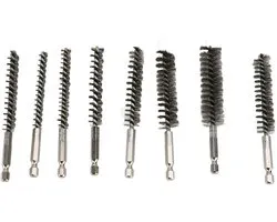 8PCS Pipe Brush 304 Stainless Steel Hex Shank Bore Cleaning Brushes Set Wire For Drill With Handle Gates Tubes Bearings Parts Attachments Deburring