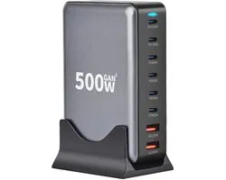 500W USB C Snellader - 8 Poorts - Desktop Oplader - 100W PD Fast Charging - Geschikt voor Smartphone, Laptop en Tablet - Staza