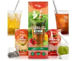 INSPIRE FOOD Bubble Tea-Set - Groene Appel Boba 100g, Aardbeiensiroop 30ml, Mangosiroop 30ml, 4x Rietjes + 2x Jasmijnthee | 100% vegan, glutenvrij, zonder kunstmatige kleurstoffen