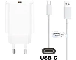 OneOne 18W snellader + 1,5m sterke USB C kabel. Quick Charge lader. Oplader adapter past op Nokia C100, C110, C210, C22, C300, C310, C32, G10, G11, G11+, G21, G22, G300, G400, G42, G60
