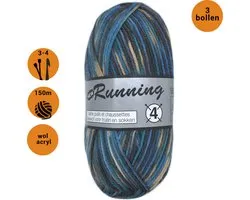 Lammy laines New Running 4 vert bleu (910) - laine à chaussette - taille stylo 3 à 4mm - lot de 3 pelotes de 50 grammes