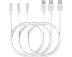 3x Câble Micro USB vers USB A Blanc - 3 mètres - Câble de chargement pour Samsung Galaxy Tab A 8.0 2019 : écran 8 pouces , références : SM-T290/ SM-T295