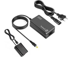 Power Adapter met LCD Display en DC Coupler Kit voor Sony Alpha A6000 A6100 A6300 A6400 A6500 A5100 A7 A7II A7RII A7S A7SII ZV-E10 RX10II III NEXI 3/5/6 7 Camera's - Ideaal voor Fotografie, Videografie en Accu-oplossingen