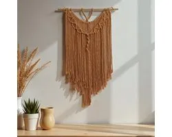 Cafuné Macramé Wandkleed – Okergeel Handgeknoopt Muurkleed 50×75 cm – Boho Wanddecoratie – Cadeau Idee – Sinterklaas & Kerstcadeau