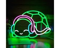 Daity Schildpad neonlicht, LED groen, wit en roze neonlicht, artistieke schildpad wandlamp, dimbaar neonlicht, geschikt voor slaapkamer, bar, man cave, club, feestmuurdecoratie cadeau