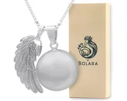 Collier de grossesse Bolara avec clochette pour bébé - Argent avec aile - 110cm + 5cm réglable - Cadeau baby shower pour les futures mamans