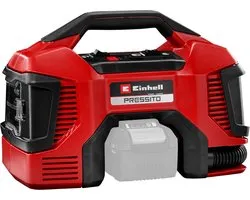 Einhell Accu Compressor PRESSITO 18/21 Li Solo - Power X-Change - 18 V/Li-Ion - Aanzuigcapaciteit Hogedruk-/Lagedrukpomp: 21/370 l/min - Max. werkdruk hogedrukpomp: 10.5 bar - Incl. 3-delige adapterset - Excl. accu en lader