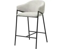 Barkruk Vieve Lichtgrijs - Metaal - Ribstof - Set van 2 - Geschikt voor kookeiland - Met rugleuning - Zithoogte 66 cm - Zitdiepte 42 cm - Met armleuning