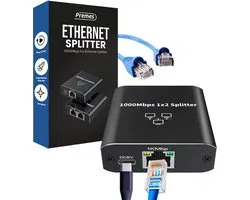 Premes - Internet Splitter - 2 Poorten - tot 1000 Mbps - van 1 naar 2 - LAN, UTP, RJ45 - Netwerk Splitter - UTP Splitter - ethernet splitter - ethernet switch - netwerk switch