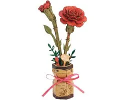 Inspirebox Modelbouwpakket Rode Bloem - Decoratieve Bloem - 3D Houten Puzzel - 20 cm - Bouwpakket voor Volwassenen en Kinderen - Creatief Knutselen - DIY Modelbouwpakketten