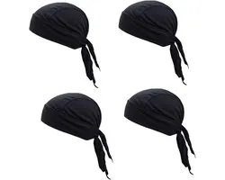 4 stuks - Fietsmuts - Rijpet - Fietshoofddoek - Skullcap - Zweetafvoerende Muts - Muts - Hoofdband - Sneldrogende Piratenhoed - Muts voor Buiten - Hiphop Hoed - Motor Hoofddoek - Zweetafvoerende Skull Caps - Bandana voor Heren Dames - zwart