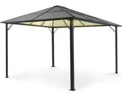 Blumfeldt Pantheon Solid Sky Ambient Solar pergola - 3x4m - Prieel met dak - Paviljoen van aluminium en polycarbonaat - Inclusief 56 dimbare ledlampjes & lithium accu - Donkergrijs
