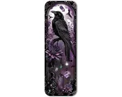 Marque-page gothique Bladwijzer – avec corbeau et cristaux – design violet – laminé – env. 15x4 cm – cadeau pour les lecteurs de fantasy
