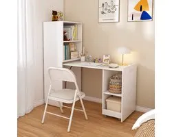 Bureau tafel vertelbaar - Uitschuifbaar Bureau - Bureautafel - Bureautafel voor volwassenen - Bureautafel wit - Bureau tafel vertelbaar - Kluisje - Computerbureau - 136x126x55 cm - Moderne stijl