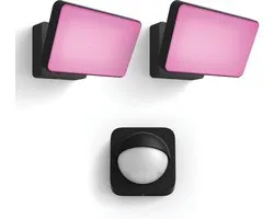 Philips Hue Discover Set van 2 Verstralers (Zwart) - Buitenlamp met Bewegingssensor - Wit en Gekleurd Licht - Incl. Hue Bewegingssensor voor Buiten - Hue White and Color Ambiance