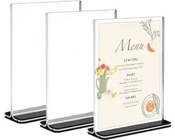 Pack of 3 Acrylic A4 Table Stands, A4 Transparent Document Holder, Double-Sided Poster Holder 30.5 x 21 cm, Sheet Stand with Stable Base for Menu Pane