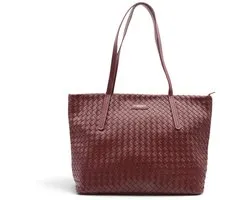 Flora&Co - SIENNAE - weefpatroon soft kunstleer - grote handtas/tote bag - bordeaux - geschikt voor A4 - ideaal voor school- of werktas