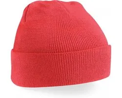 Gebreide muts polyester koraalrood