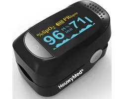 Professionele Saturatiemeter - Oximeter Pulse - HouwyMed - Zwart - Best Getest - Zuurstofmeter Vinger - Hartslagmeter - Oximeter - Saturatiemeter Zuurstofmeter Vinger