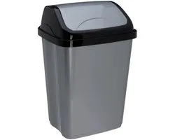 Storage Solutions Afvalemmer SWING - 10 liter - grijs/zwart - met klep deksel - kunststof - prullenbak - Toilet - Badkamer - Kantoor