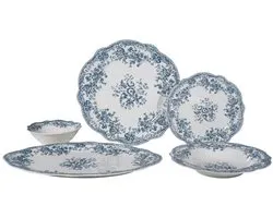 Bricard Fleury - Vintage Serviesset - 25-delig - 6-Persoons - Blauw/Wit - Dinner Set - Porselein