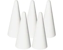 Piepschuim kegels - 5x - wit - H20 cm - styropor vorm - Hobby/diy -knutselmateriaal -basis materiaal